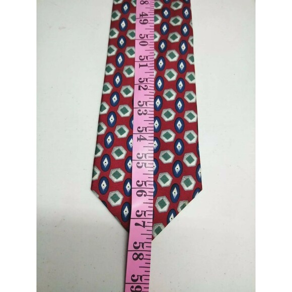 Vtg Lot of 2 Oscar de La Renta Silk Necktie Tie Mens Geometric Red Brown Draws - Picture 6 of 11